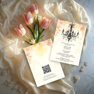 Chic Floral Vintage Chandelier in Pastel Colors Invitation