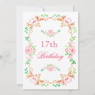 Chic Floral Watercolor 17th Birthday Double Sided Invitation