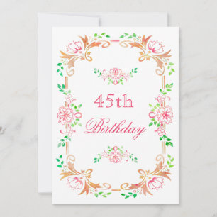 Chic Floral Watercolor 45th Birthday Double Sided Invitation