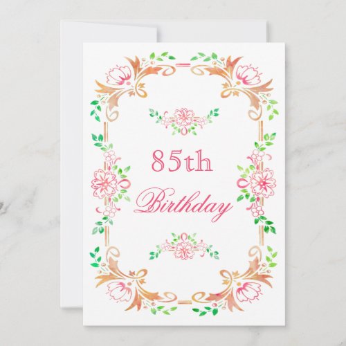 Chic Floral Watercolor 85th Birthday Double Sided Invitation