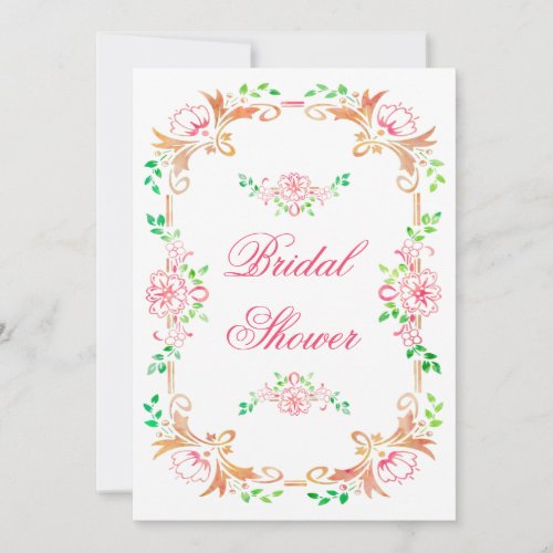 Chic Floral Watercolor Bridal Shower Double Sided Invitation