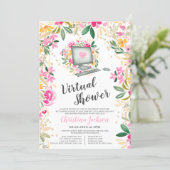 Chic floral watercolor gold bridal virtual shower invitation (Standing Front)