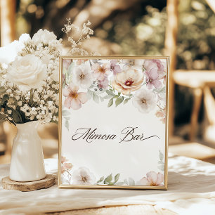 Chic Floral Watercolor Mimosa Bar Bridal Shower Pedestal Sign