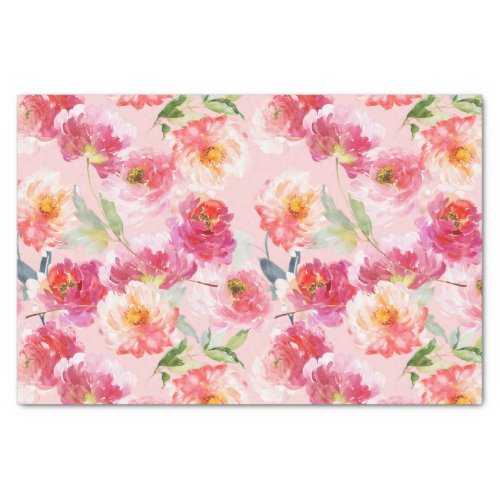 Chic Floral Watercolor Pink Peonies Pattern Tissue Paper