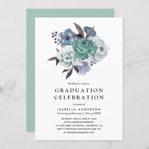 Chic Floral Watercolor Spring Graduation Party Invitation - ABOUT THIS DESIGN. Chic Floral Watercolor Spring Graduation Party Invitation Template by Eugene_Designs. Create your own trendy graduation celebration party invitations by customizing this classy design. Click to personalize and change (1) template text and (2) colors, choose from a large variety of (1) paper textures, (2) border shapes and (3) sizes to make these romantic graduations invitations truly unique.