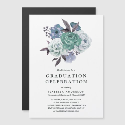 Chic Floral Watercolor Spring Graduation Party Magnetic Invitation - ABOUT THIS DESIGN. Chic Floral Watercolor Spring Graduation Party Invitation Template by Eugene_Designs. Create your own classy graduation celebration party invitations by customizing this modern design.