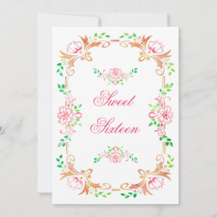 Chic Floral Watercolor Sweet 16 Double Sided Invitation