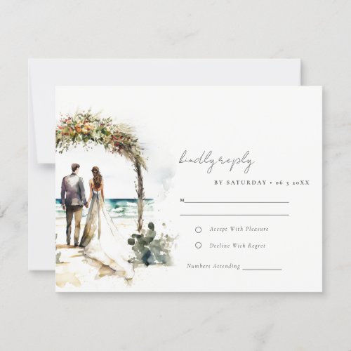 Chic Floral Wedding Arch Beach Seascape Wedding RSVP Card