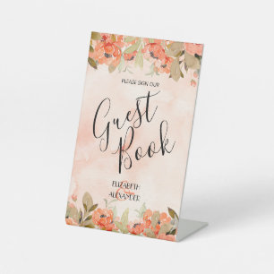 Chic Floral Wedding Guest Book Pedestal Sign