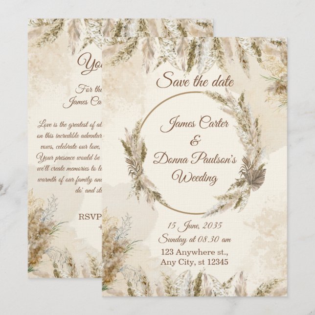 Chic Floral Wedding Invitation – Modern card (Front/Back)