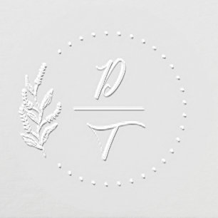 Chic Floral Wedding Modern Couple Names Initials Embosser