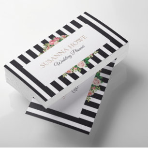 Chic Floral Wedding Stripes Business Card
