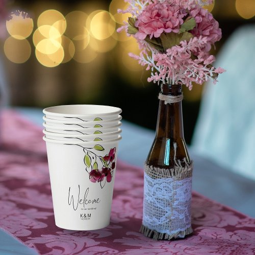 Chic Floral Wedding Welcome Burgundy ID695 Paper Cups