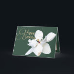 Chic Floral White Magnolia Flower Green Birthday Card<br><div class="desc">Beautiful white Southern Magnolia flower against an aqua-green color background. The flower covers the front of this card which can be used as a thank you card,  a birthday card,  or any other card of your choice. Customize it with your text and/or pictures to make it one-of-a-kind!</div>