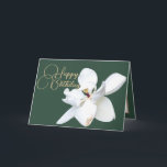 Chic Floral White Magnolia Flower Green Birthday Card<br><div class="desc">Beautiful white Southern Magnolia flower against an aqua-green color background. The flower covers the front of this card which can be used as a thank you card,  a birthday card,  or any other card of your choice. Customize it with your text and/or pictures to make it one-of-a-kind!</div>