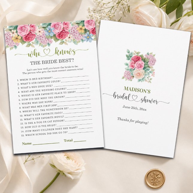 Chic Floral Who Knows The Bride Best Game Invitation (Creator Uploaded)