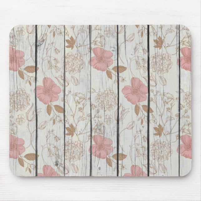 Chic Floral Wood Mouse Pad (Front)