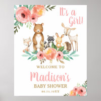 Chic Floral Woodland Animals Baby Shower Welcome Poster