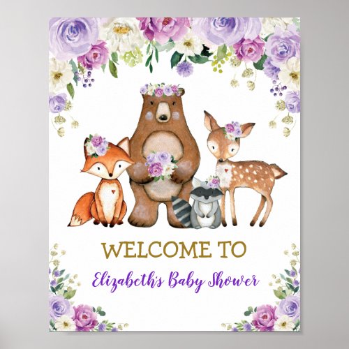 Chic Floral Woodland Baby Shower Birthday Welcome Poster