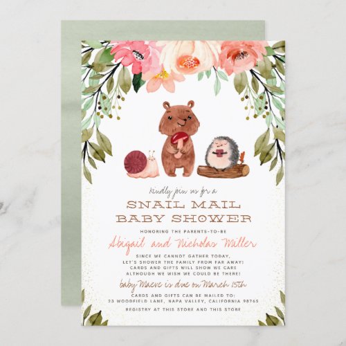 Chic Floral Woodland Snail Mail Baby Shower Invitation