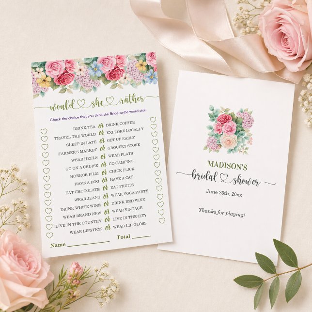 Chic Floral Would She Rather Bridal Shower Game (Creator Uploaded)