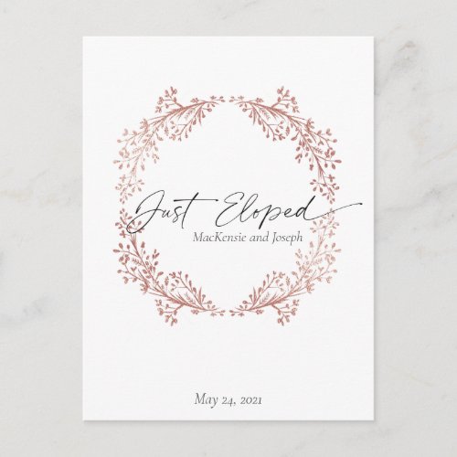 Chic Floral Wreath Just Eloped Announcement Invite