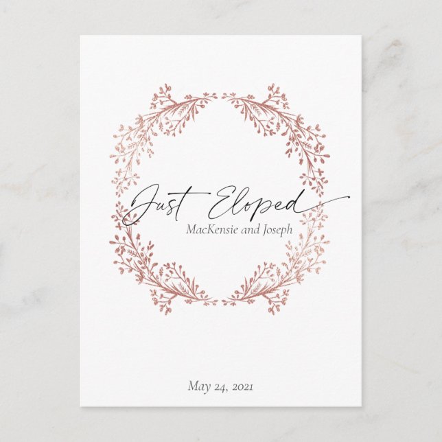 Chic Floral Wreath Just Eloped Announcement Invite (Front)