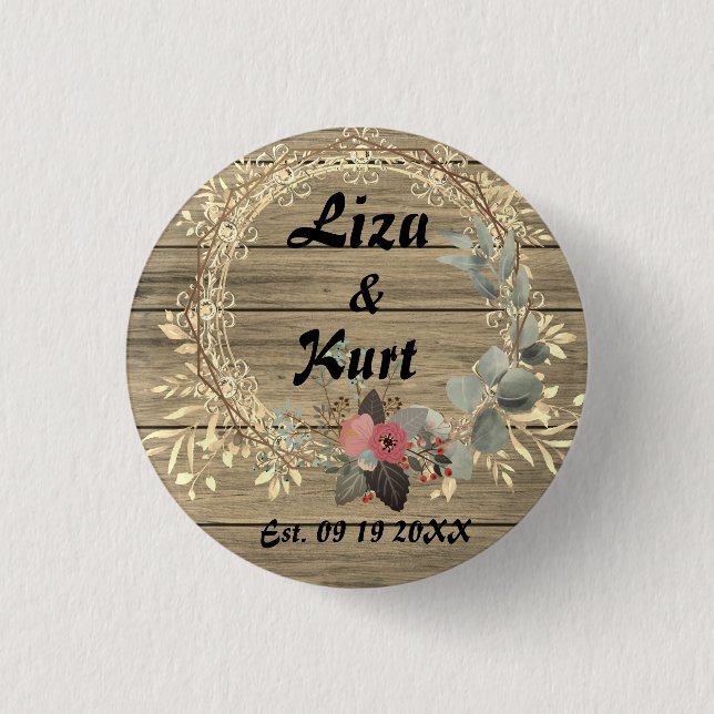 Chic Floral Wreath Rustic Wedding    Button (Front)