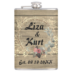 Chic Floral Wreath Rustic Wedding Flask