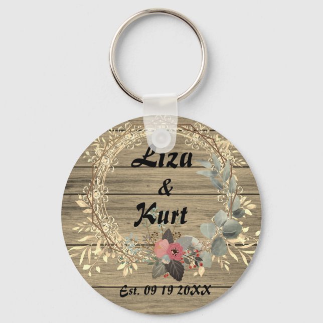 Chic Floral Wreath Rustic Wedding    Keychain (Front)