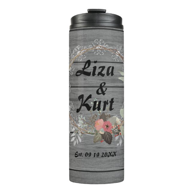 Chic Floral Wreath Rustic Wedding   Thermal Tumble Tumbler (Front)