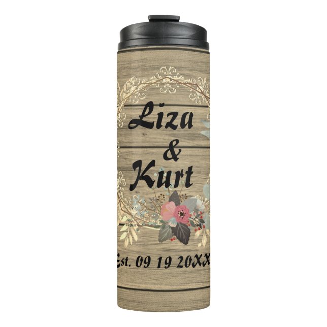 Chic Floral Wreath Rustic Wedding   Thermal Tumbler (Front)