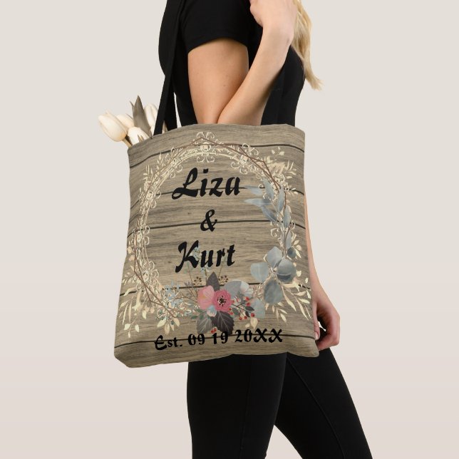 Chic Floral Wreath Rustic Wedding Tote Bag (Close Up)