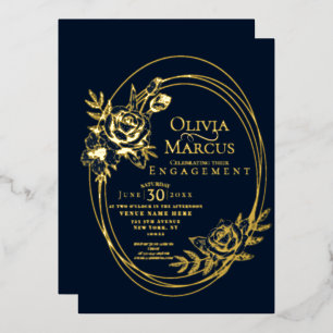 Chic Floral Wreath Wedding Foil Invitation