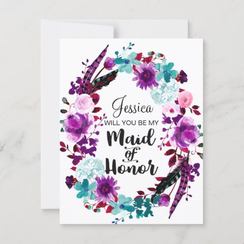 Chic Floral Wreath Will You Be My Maid of Honor Invitation