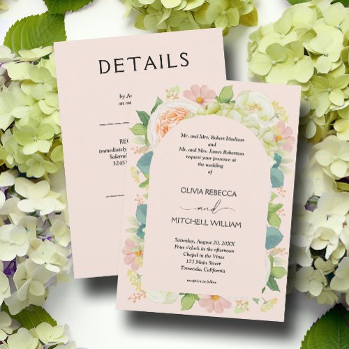 Chic Florals Blush Pink Wedding All in One Invitation
