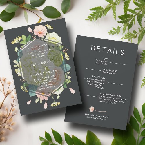 Chic Florals Dark Wedding All in One Invitation