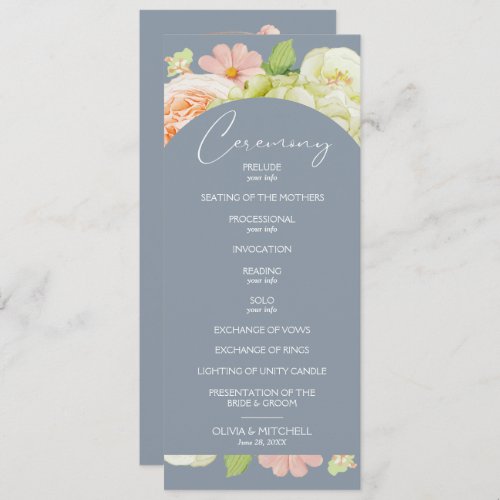 Chic Florals Dusty Blue Wedding Ceremony Program