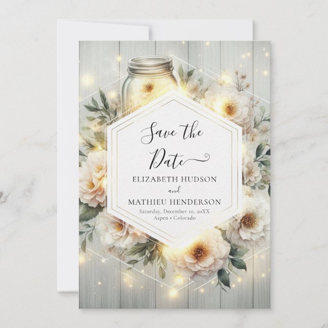 Chic Florals Mason Jar Wedding Save The Date (Front)