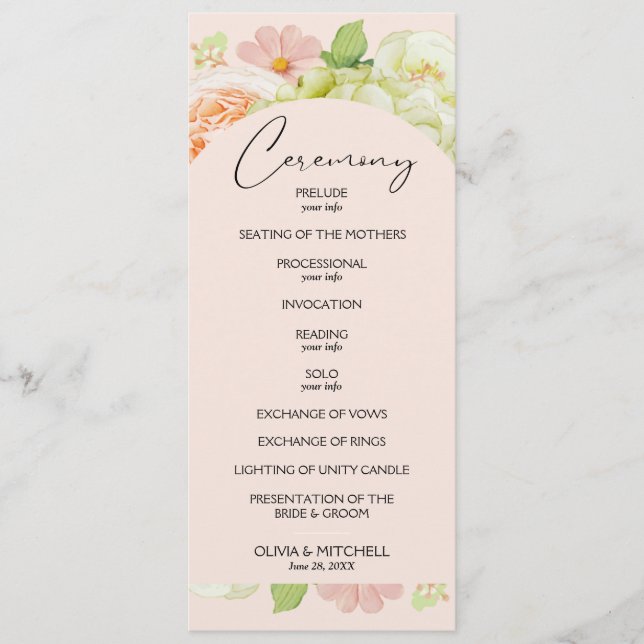Chic Florals Pink Wedding Ceremony Program (Front)