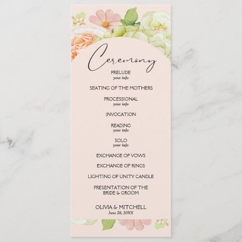 Chic Florals Pink Wedding Ceremony Program