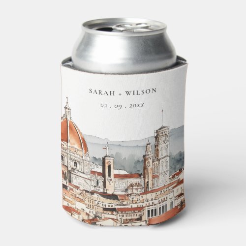 Chic Florence Cathedral Italy Watercolor Wedding Can Cooler