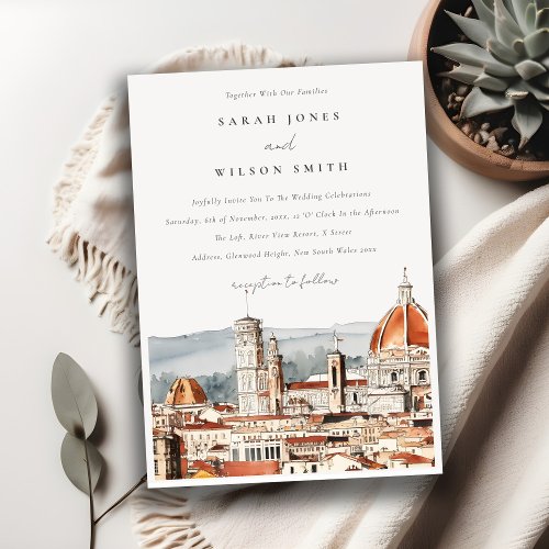 Chic Florence Cathedral Italy Watercolor Wedding Invitation