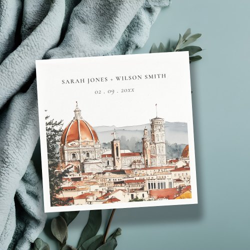 Chic Florence Cathedral Italy Watercolor Wedding Napkins