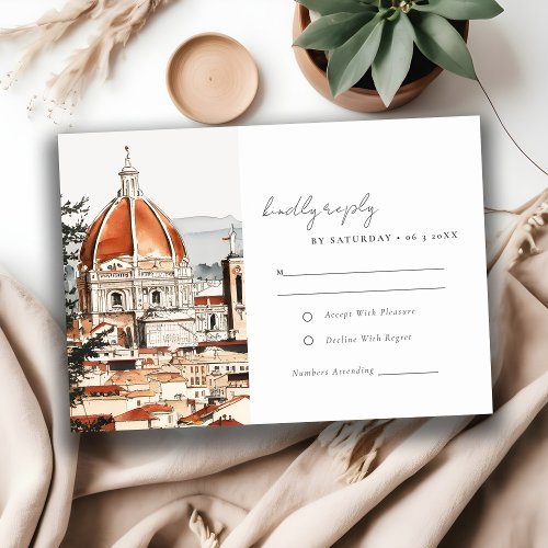 Chic Florence Cathedral Italy Watercolor Wedding RSVP Card