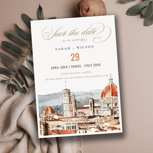 Chic Florence Cathedral Italy Watercolor Wedding Save The Date