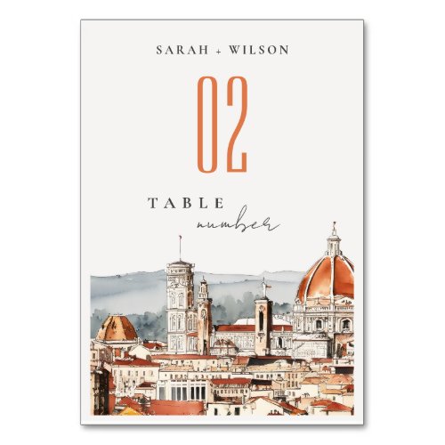 Chic Florence Cathedral Italy Watercolor Wedding Table Number