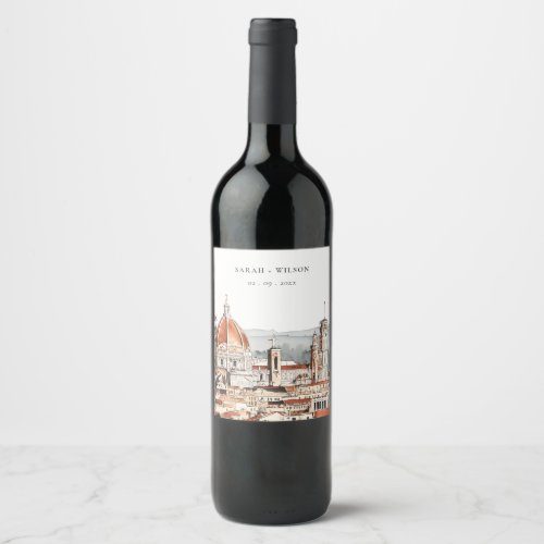 Chic Florence Cathedral Italy Watercolor Wedding Wine Label