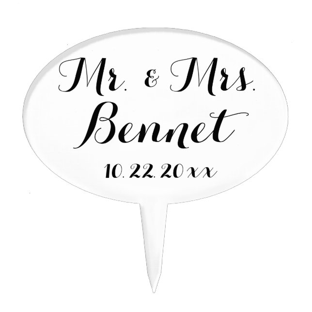Chic Flourish | Black Wedding Cake Topper (Front)