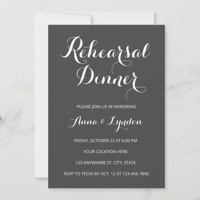 Chic Flourish | Charcoal Gray Rehearsal Dinner Invitation (Front)